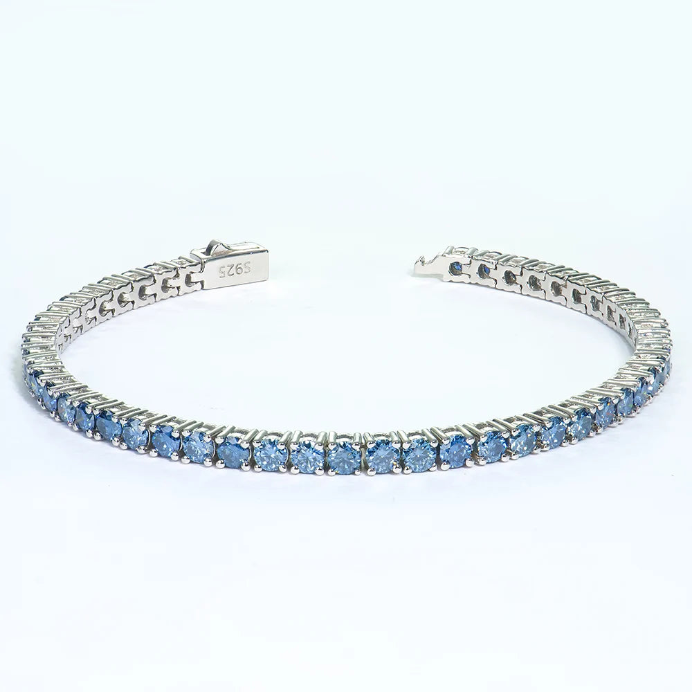 Wholesale 925 Silver Round Shape Royal Blue Color Mossanite Diamond Tennis Bracelet Fashion Jewelry for Party for Wedding