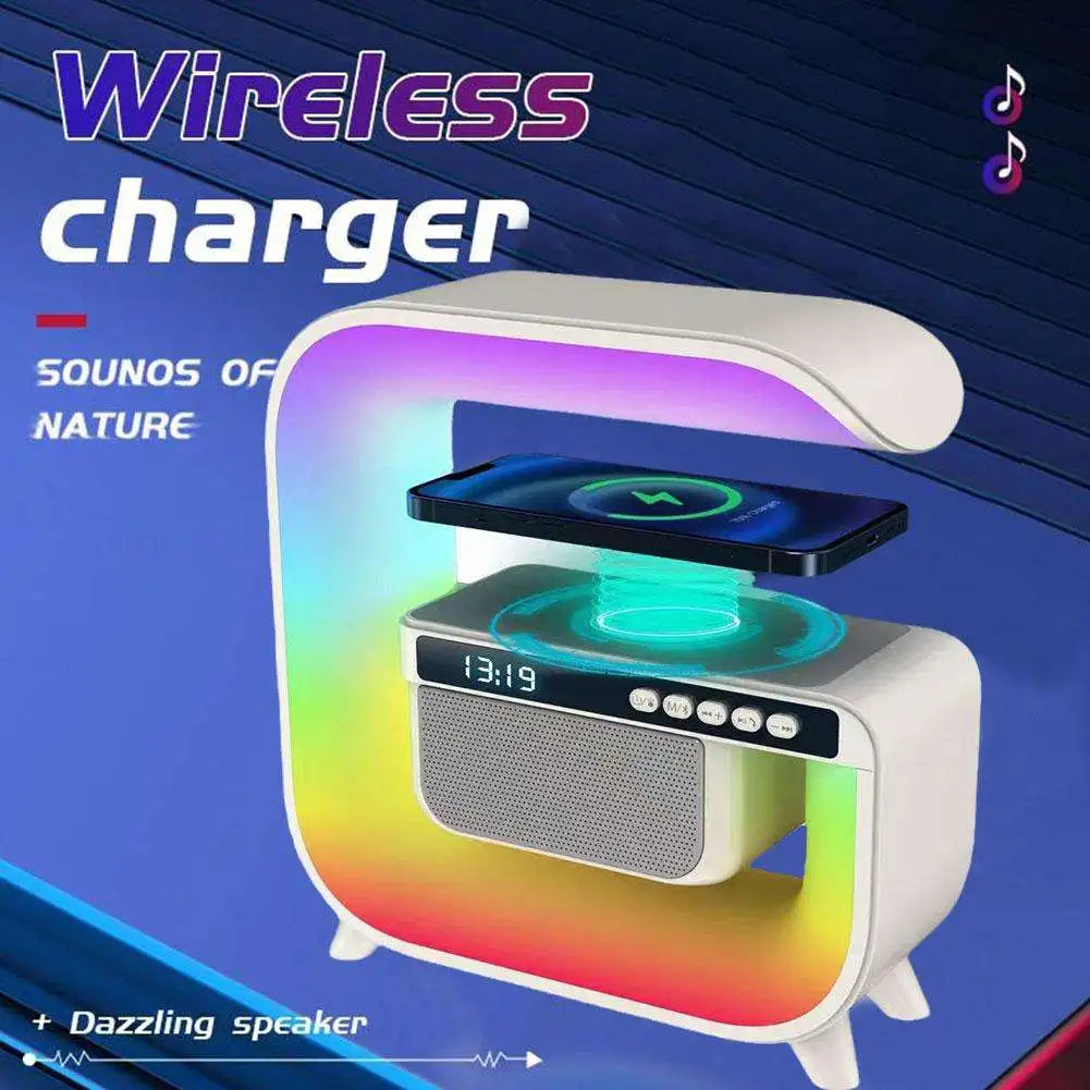 5 in 1 G Shape Usb Rechargeable Fast Wireless Charger Rgb Led Atmosphere Smart Light Lamp With BT Speaker Clock for Home