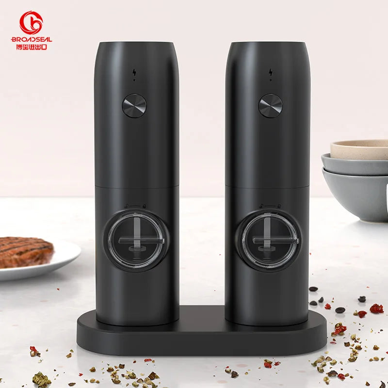 2-Piece Electric Automatic Metal Mill USB Powered Salt and Pepper Grinder Set for Spices & Grinding