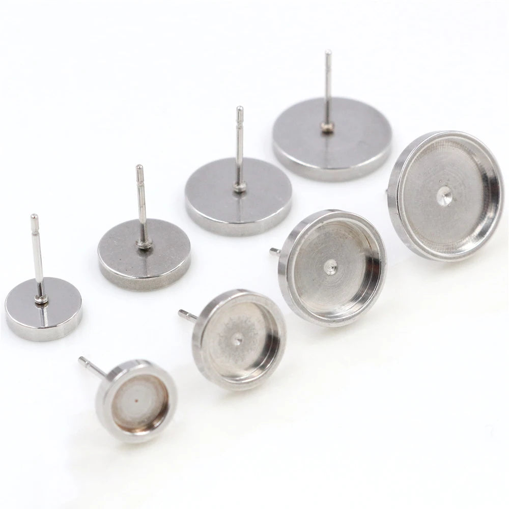 ( Never Fade ) 6 8 10 12mm 10pcs/lot Thicken Stainless Steel Earring StudsEarrings Blank/BaseFit 6 8 10 12mm Glass Cabochons