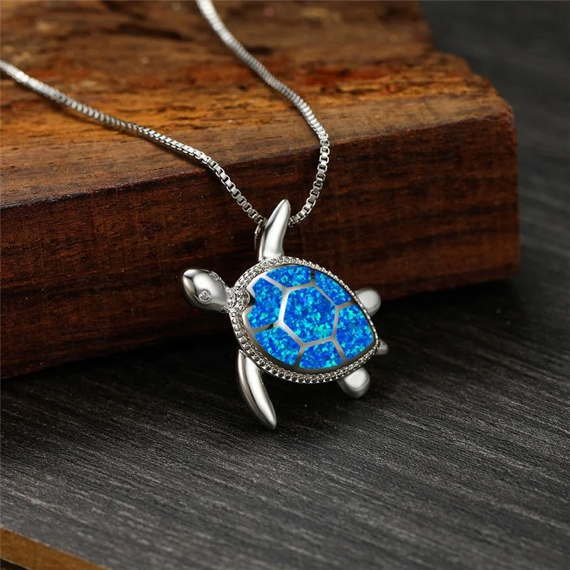 GT 2022 Tik Tok Logotipo Necklace Blue Imitation Opal Turtle Pendent Cheap Price Sea Turtle Necklace for Sea Life Museum