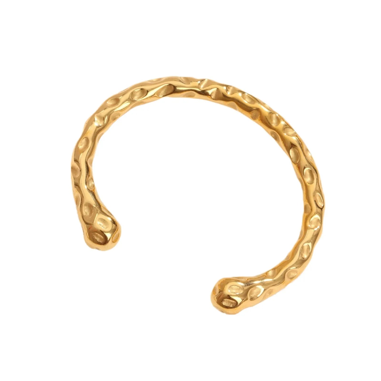 Retro Simple Women Waterproof Jewelry Stainless Steel 18k Gold Plated Hammer Pattern Open Couple Bracelet YF6310