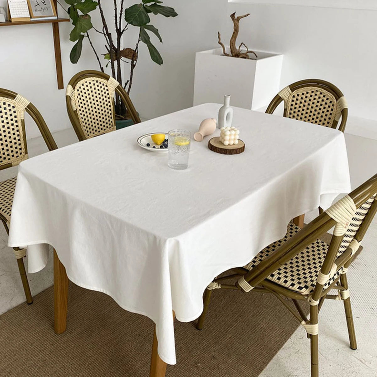 Cotton Hemstitch White Tablecloth Table Decor Custom Rectangle Square Round Dining Table Cover for Hotel Home for Wedding Party