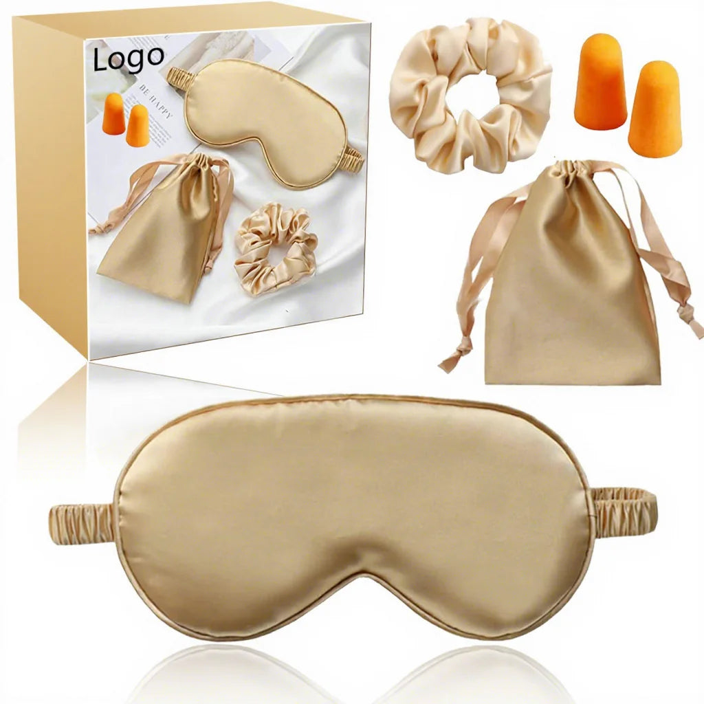 Custom Logo Home Use Mask Printed Satin Sleeping Mask Gold Washable Eye Mask Blackout Night Blindfold Eye Mask