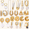 Ding Ran Fashion Design Jewelry Set Stainless Steel Gold Plated Freshwater Pearl Earrings for Women