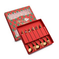 Luxury Gold Sliver Stainless Steel Christmas Dessert Forks and Coffee Mixing Spoon Set Flatware Gift Box Set