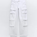 Wholesale Women Custom Mid Rise Belt Loop Distressed Leather Cargo Wide Legs Pants