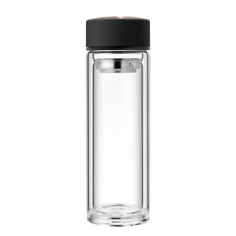 FX Factory High Quality Custom Logo 300ml Double Wall Glass Water Bottle Tea and Water Separation Bottle with Tea Infuser