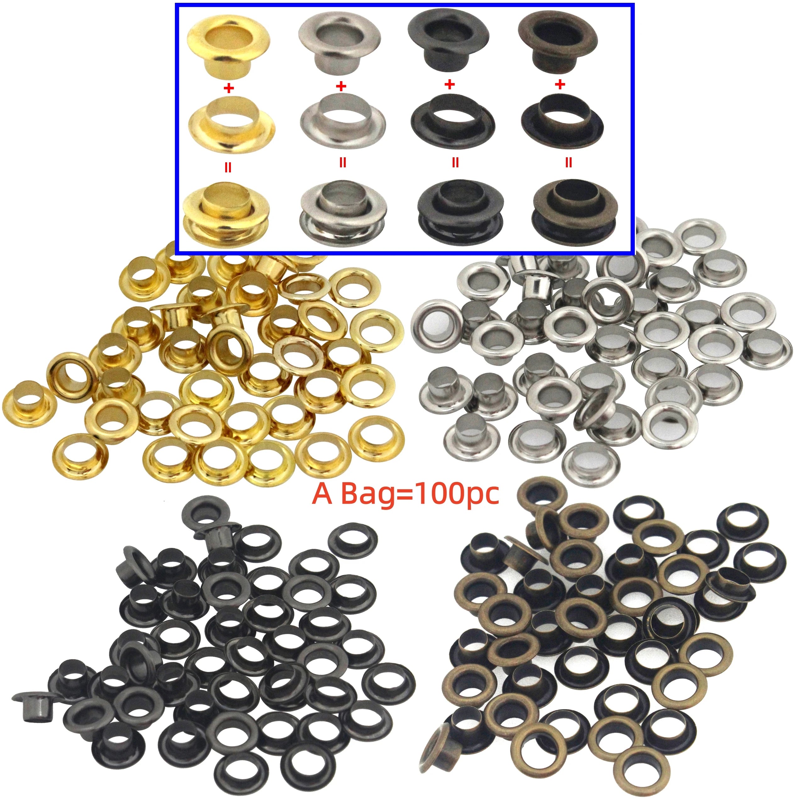 5mm Brass Eyelet with Washer Double-sided Garment Leather Craft Repair Grommet Round Rings for Shoes Bag Clothing Belt Hat