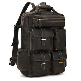 Luxury Designer Retro Fashion Crazy Horse Leather Backpack Men's Travel Bagpack Male Daypack Men Laptop Backpack for 17