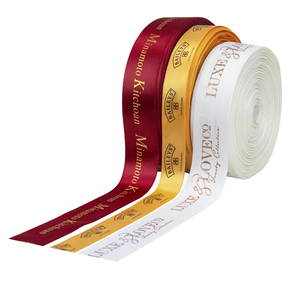 Custom Printed Polyester Ribbon Rolls in Various Colors for Christmas Gift Wrapping and Decor with Logo Options