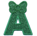 Embroidery Capital a to Z Sparkle Glitter Letter With Bow in Christmas Green Color With Iron on Backing for Girls's Skirt