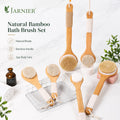 Jarnier FSC Long Handle Bamboo Body Shower Massage Dry Body Brush Boar Bristles Cellulite Exfoliating Lady Bath Brush with Rope