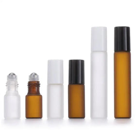 In Stock 3ml 5ml 10ml Frosted White Amber Glass Roll on Tube Bottle Perfume Bottle With Steel Roller