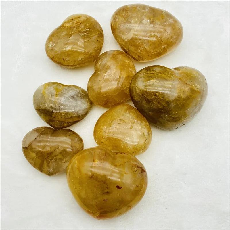 Natural Yellow Hematoid Quartz Hearts Fire Quartz Golden Crystal Heart for Healing