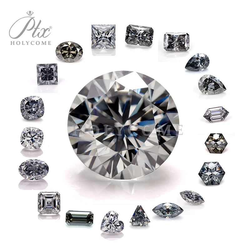 Holycome Synthetic Moissanite Certificate Fancy Cut VVS Grey Colored Loose Stones Moissanite Jewelry for Necklace Bracelet