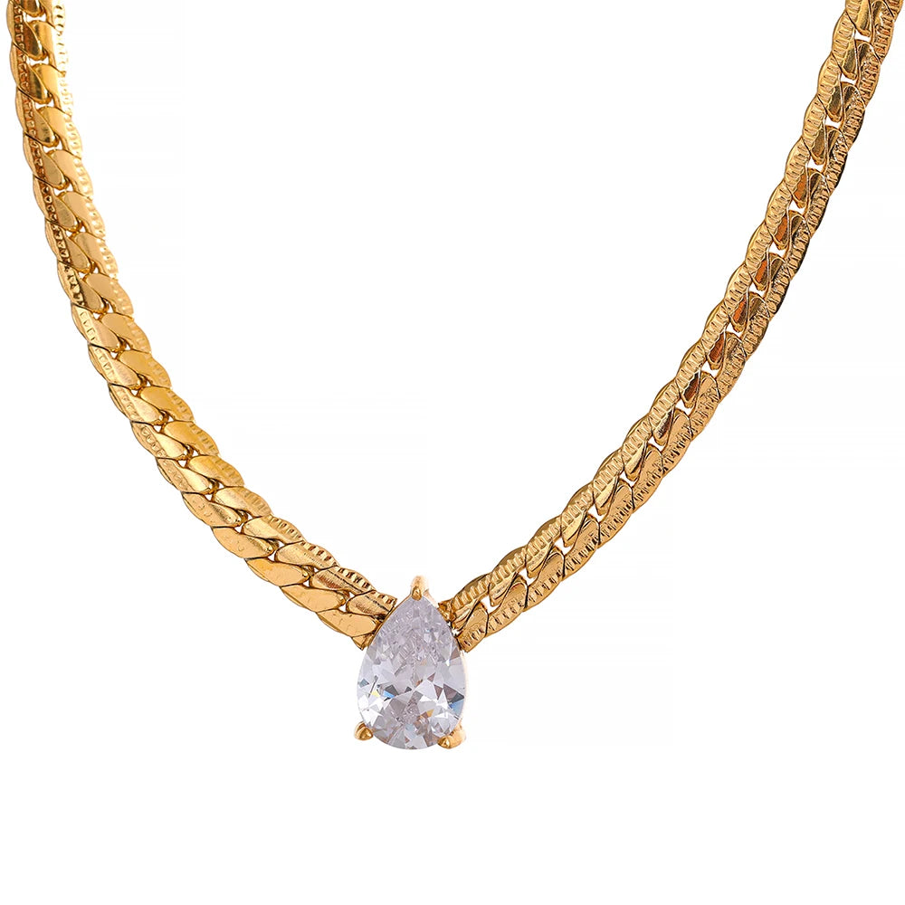 JINYOU 1005 Fashion 18K Gold Plated Bling Cubic Zircon Stainless Steel Chain Texture Necklace Bracelet Jewelry Set