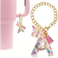 Lovely Initial Letter Tassel Butterfly Pendant Keychain 40oz for Stanley Cup Accessories 30oz Tumbler Charm Metal Material