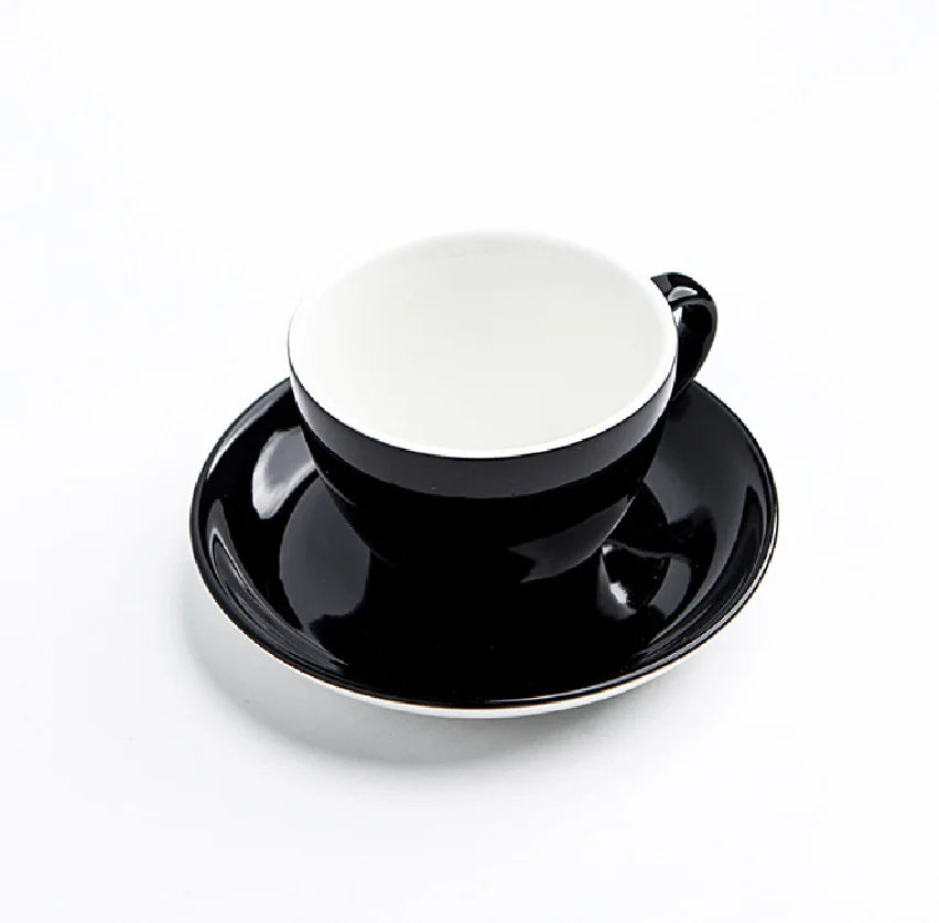 Ins European Style Black Color Ceramic Coffee Cup Dish and Plate