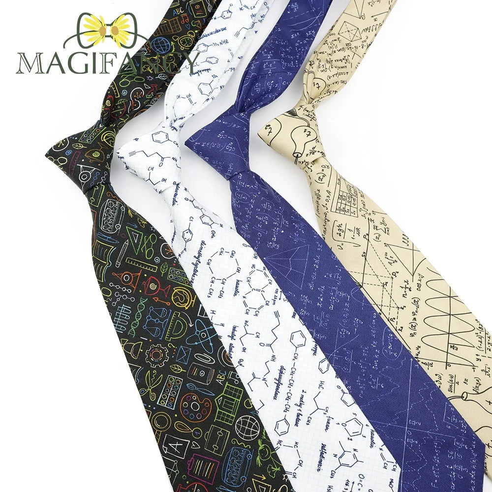 100%Cotton 8cm Tie Math Sciences Astronomy Physical Chemistry Men College Academy Institute School Cosplay Gift Cravat Accessory