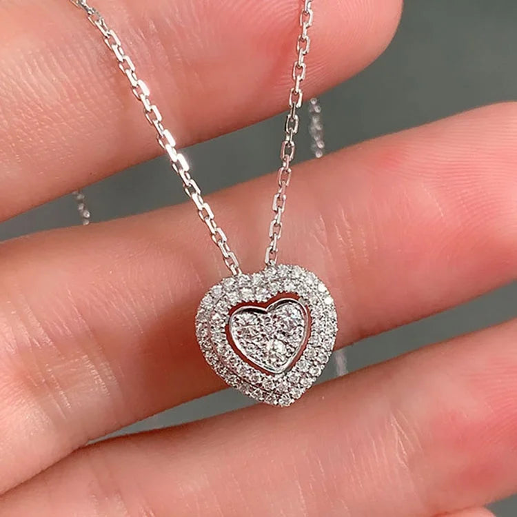 CAOSHI Religious 925 Silver Plated Wedding Love Heart Pendant Micro Pave 3A Zircon Hollow Copper Women's Engagement Set Necklace