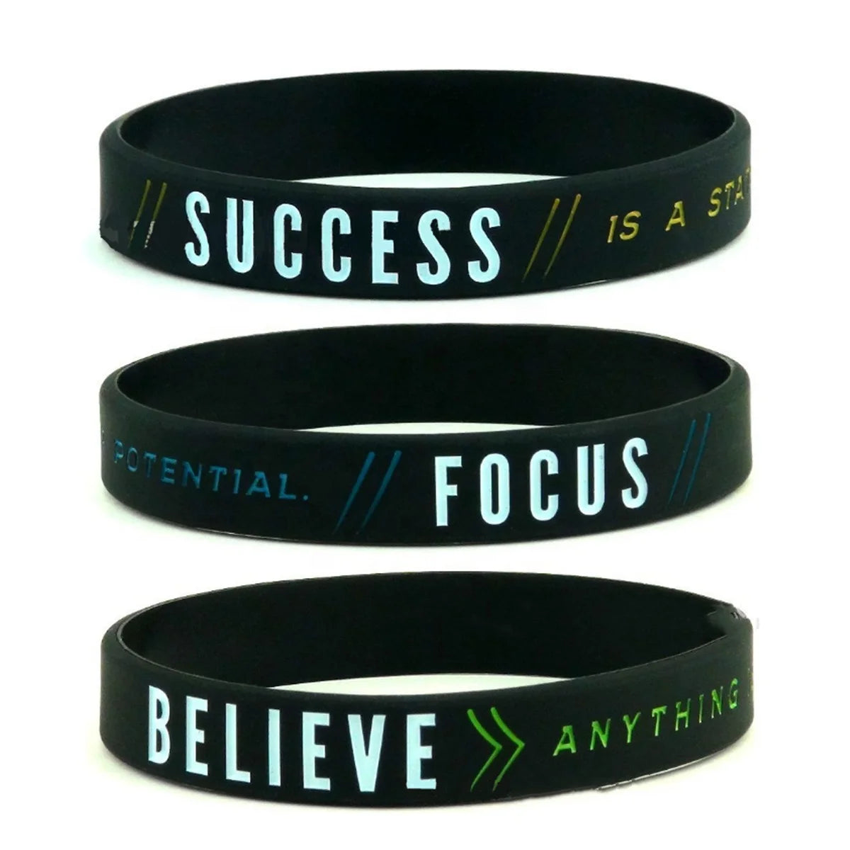 Fashion Focus Believe Success Wristbands Print Sports Bracelet Wrist Silicone Band Bangle