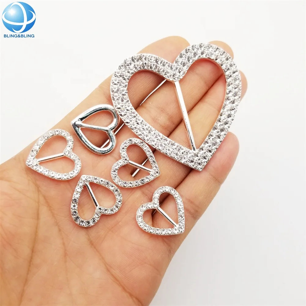 Customized Heart Shape Rhinestone Buckle Silver Plated Metal Crystal Bikini Connector for Micro Bikini Set Swimwear Accessories