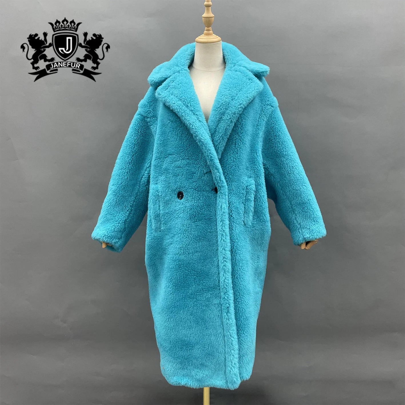 Janefur Wholesale Price Plus Size Women Sheep Teddy Bear Coat Quick Shipping Lady Shearling Thick Winter Jacket Long Coat