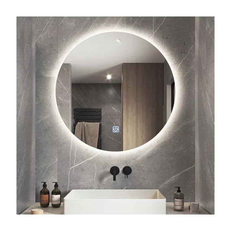 Modern Three-Color LED Light Round Touch Control Multifunctional Graphic Design Smart Salon & Villa IP66 Rated Bathroom Mirror