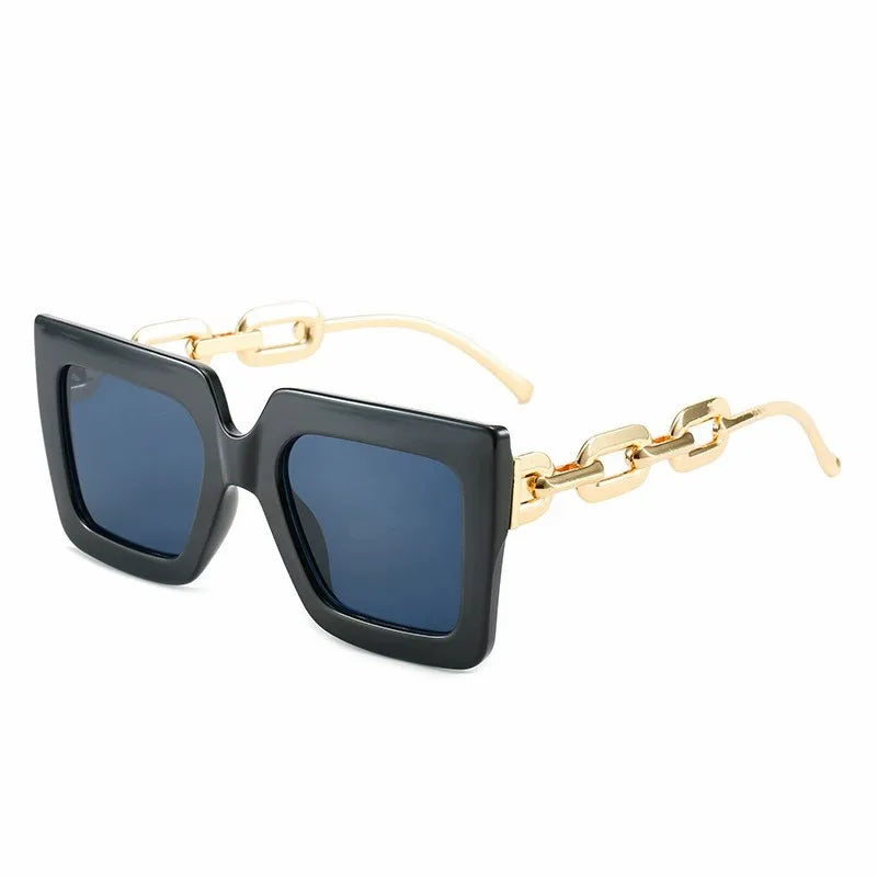 STORY XY3207 Women Vintage Luxury Designer Square Sunglasses Ladies Fashion Metal Chain Leg Shades Big Frame Gradient Sunglasses