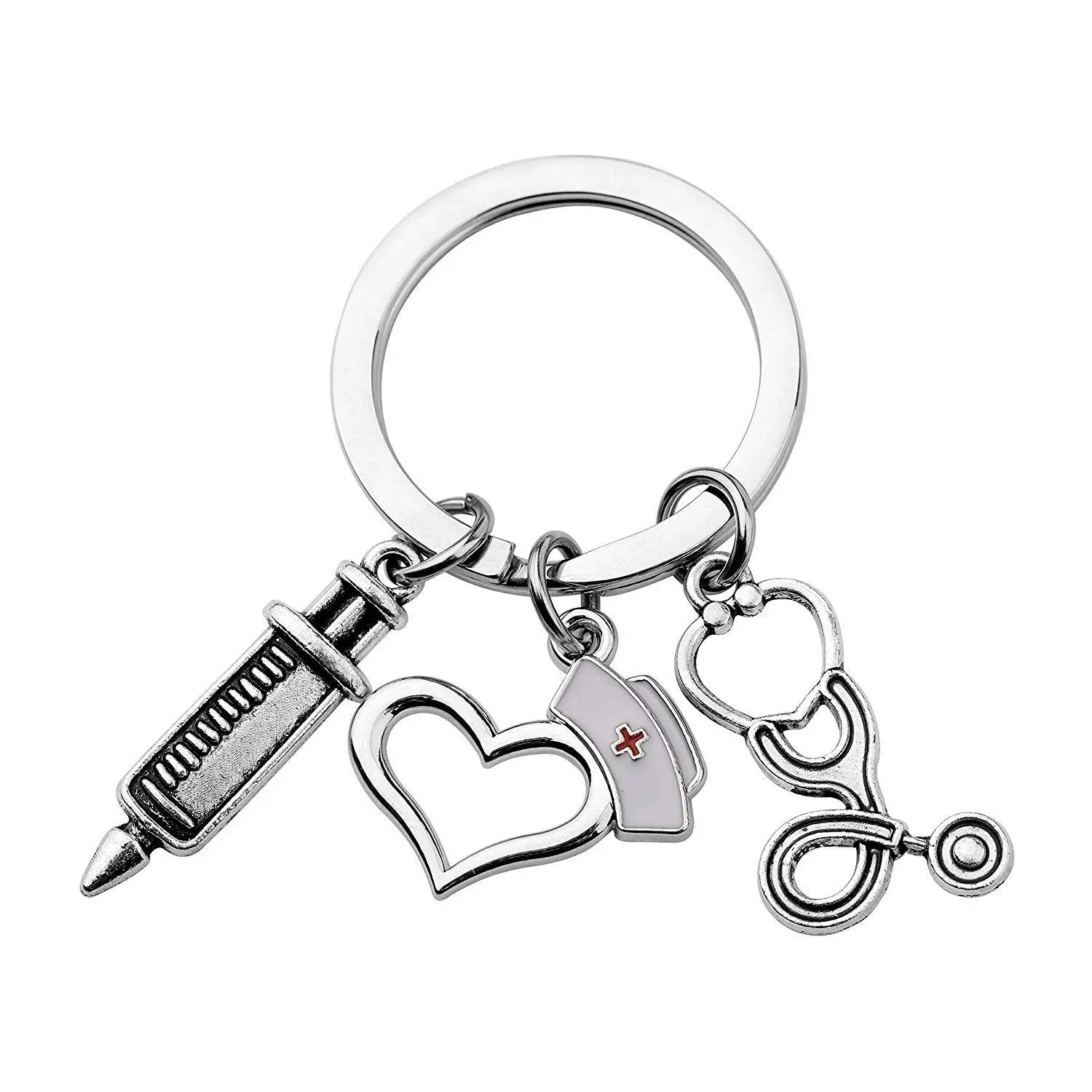 100 Models Nurse Key Chains Injector Syringe Stethoscope Pendant Nurse Cap Charm Key Tag Ring Bag Accessories Car Key Chain