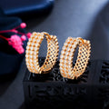 Trendy Bright Round Cubic Zircon Pave Yellow Gold Plated Circle CZ Hoop Earrings Jewelry for Women