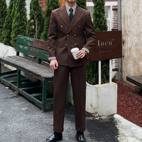 2026 British Gentleman Retro Wool Suits Set for Men Double Breasted Luxury Man Business Office Suits Set