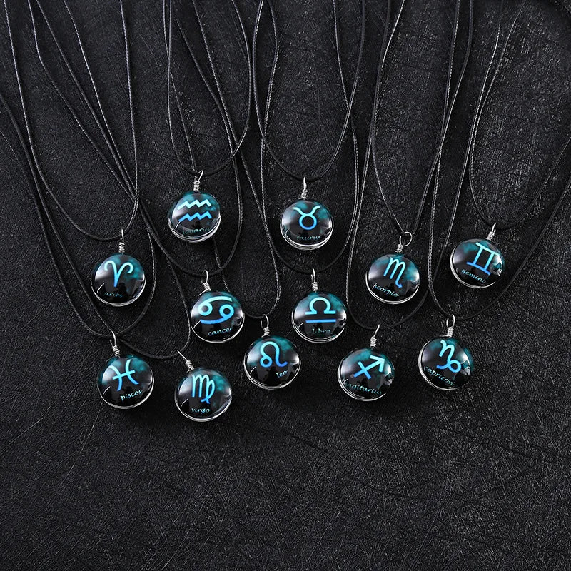 Manga Bisuteria Wax Rope Clavicle Chain Zodiac Sign Jewelry Cabochon Glass Luminous Friendship Necklace