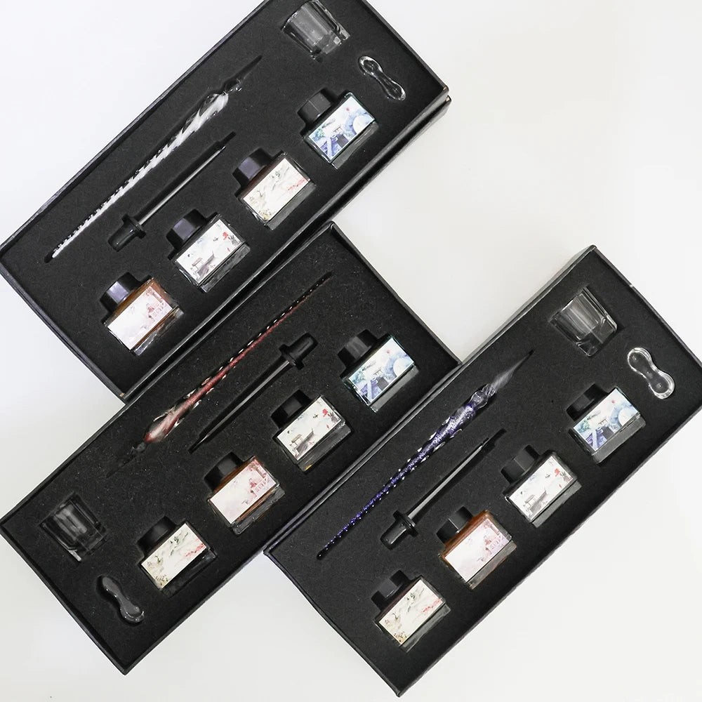 GemFully 2025 Christmas Gift Sets for Customers Bottle and Pen Gift Set Glass Pen with Color Changing Ink