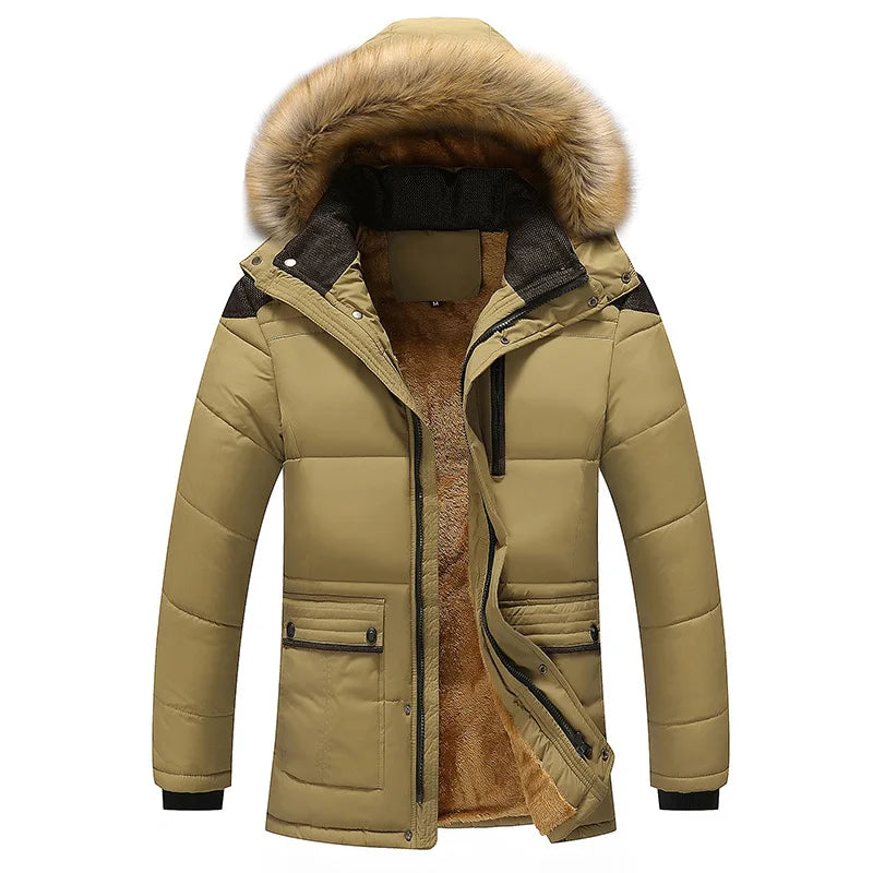 M-7XL Plus Size Fur Collar Hooded Men Winter Jacket Fashion Warm Wool Liner Man Jacket Coat Windproof Male Parkas Casaco _