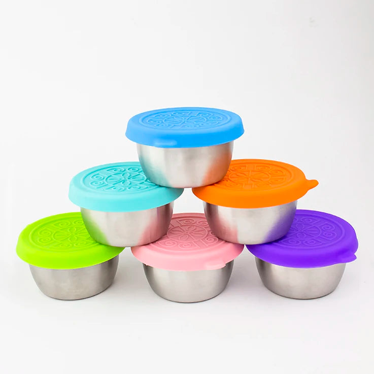 Leakproof Salad Dressing Container Small Condiment Container Stainless Steel Dipping Sauce Cup with Silicone Lid