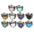 Silver Alloy Dragon with Wings Gemstone Pendant for Jewelry Making Natural Love Heart Crystal Pterosaur Charms Choker