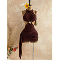 Wholesale Custom Neck Hanging Dresses Sexy Waist Hollow Dresses Starfish Pleated Slim Fit Hip Hugging Short Dresses
