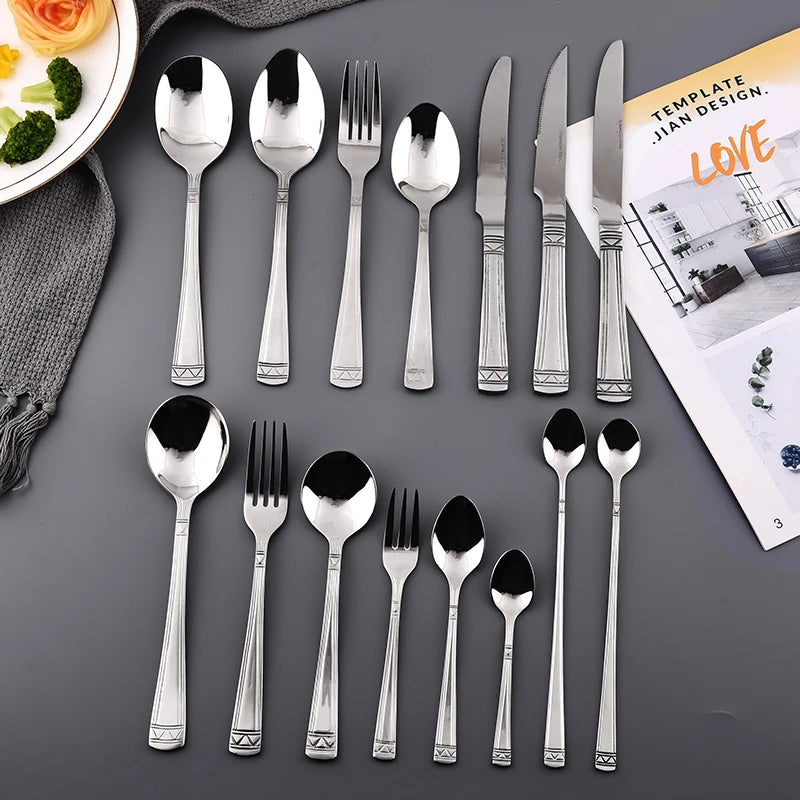 Stainless Steel Tableware Components Set Western Food Steak Knife Fork Spoon Set