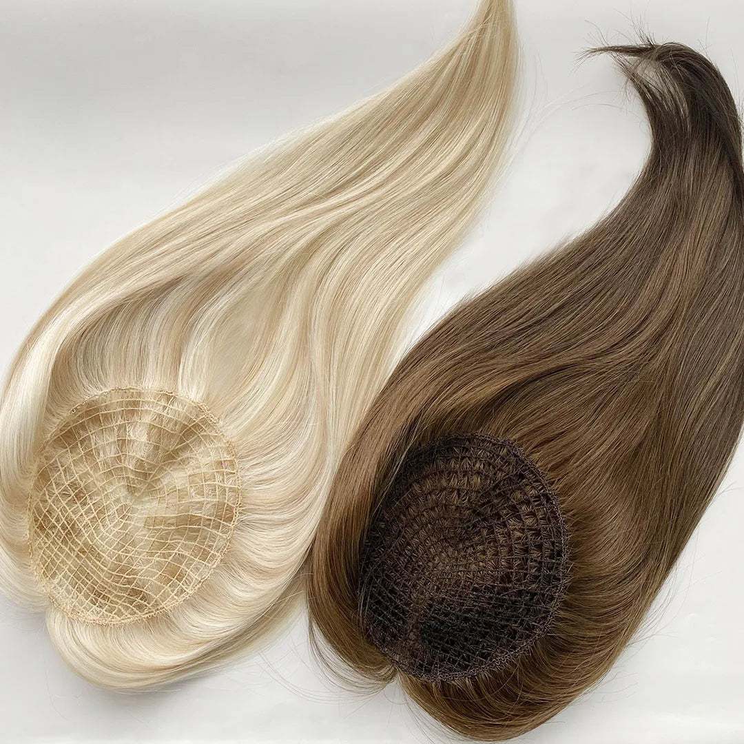 New Wholesale Virgin European Double Drawn Remy Human Hair Topper Breathable Mesh Integration Silk Fishnet Topper for Women