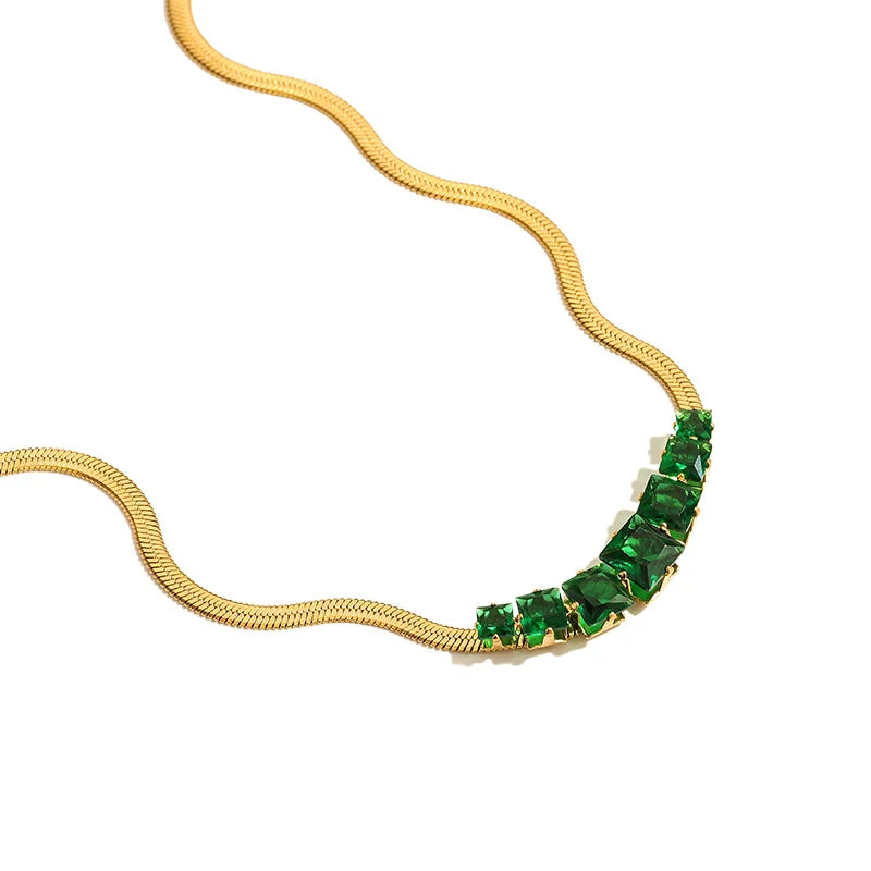 MICCI Stainless Steel Hypoallergenic Tarnish Free Jewelry Green Zircon Pendant Fashion Chain Minimalist Necklaces MegaBDM