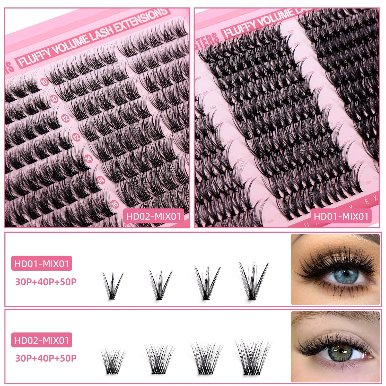 Tianniu ZYM-HD01-MIX01 Curled Synthetic Hair Eco-Friendly Vegan Handmade Reusable Black Cotton Band Eyelashes Full Strip