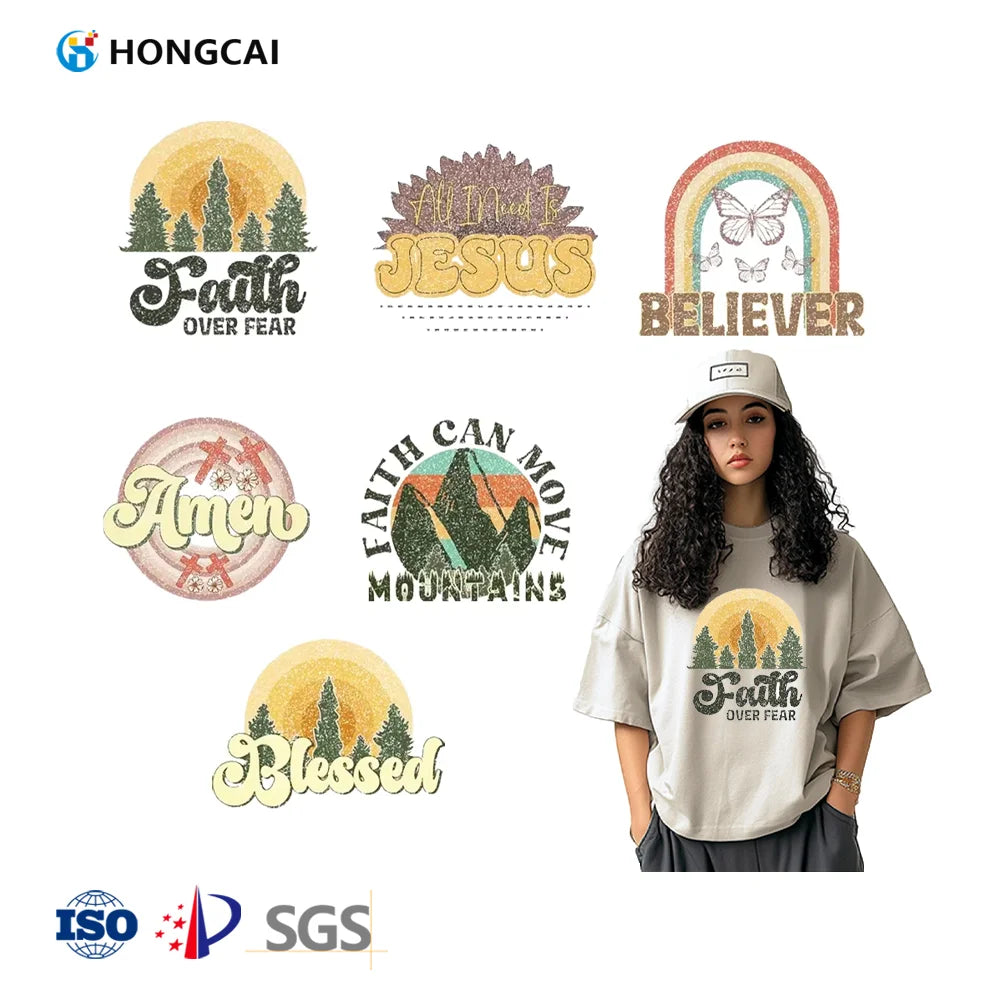 HongCai Free Sample DTF Printing Sticker Design Custom Your Logo Plastisol Heat Transfer Labels Scenery Pattern for T Shirt