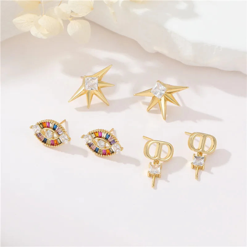 Multi Colors Inlaid Zircon CD Hoop Earring for Women S925 Silver Needle Highend Fivepointed Star Eyes Zircon Earrings