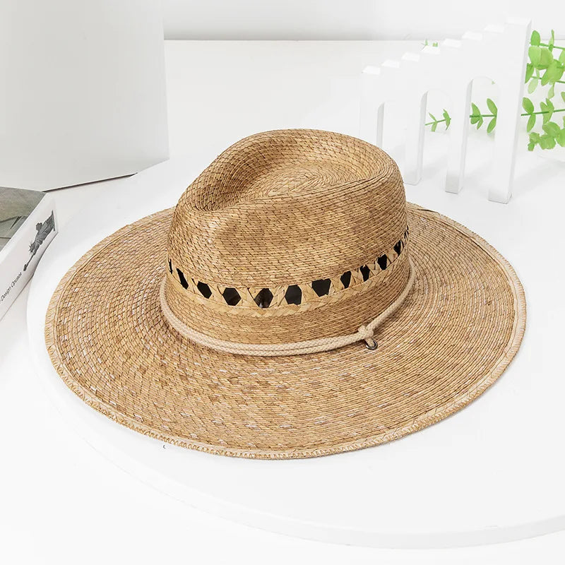 2025 New Summer Hat Hand Woven Western Sunshade Palm Straw Cowboy Hats