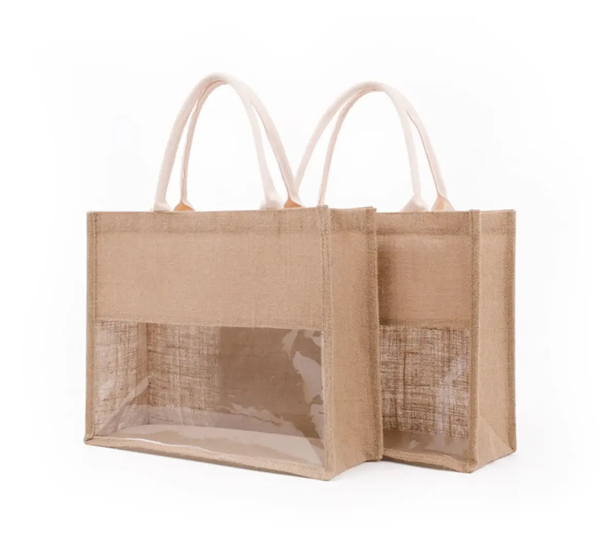 Good Quality Manufacture Customized Logo Printing Popular Plain Tote Jute Bag with Clear PVC Window