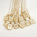 New Square Shell Zodiac Necklace 18K Gold Plated Stainless Steel Zodiac Pendant Women Zodiac Necklace