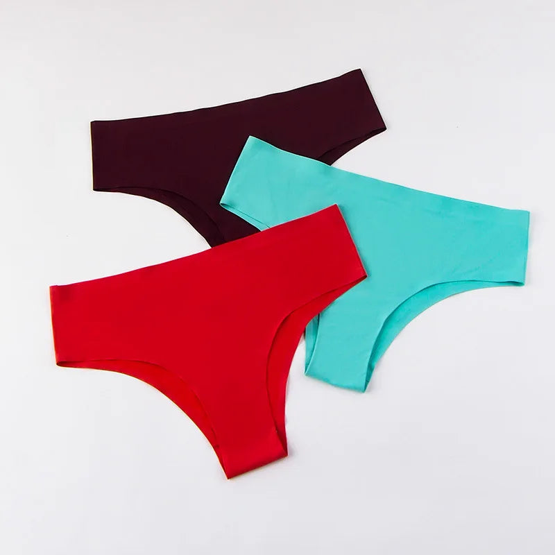 Solid Women's Everyday Style Laser Cut Tanga Traceless Narrow Back Seamless Ice Silk Cheeky Panty Knitted Polyamide Bikini