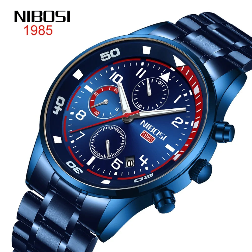 NIBOSI 2386 Luminous Watch Men's Quartz Watch Sports Wind Stainless Steel Belt Calendar Wrist Watch Clock Relogio Masculino